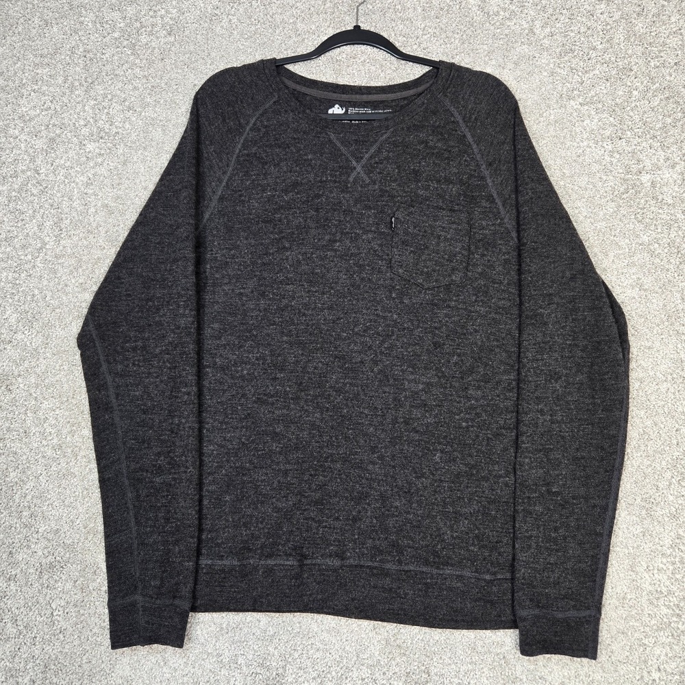 Woolly Merino Wool Long Sleeve crew neck Shirt Mens Large Charcoal Gray